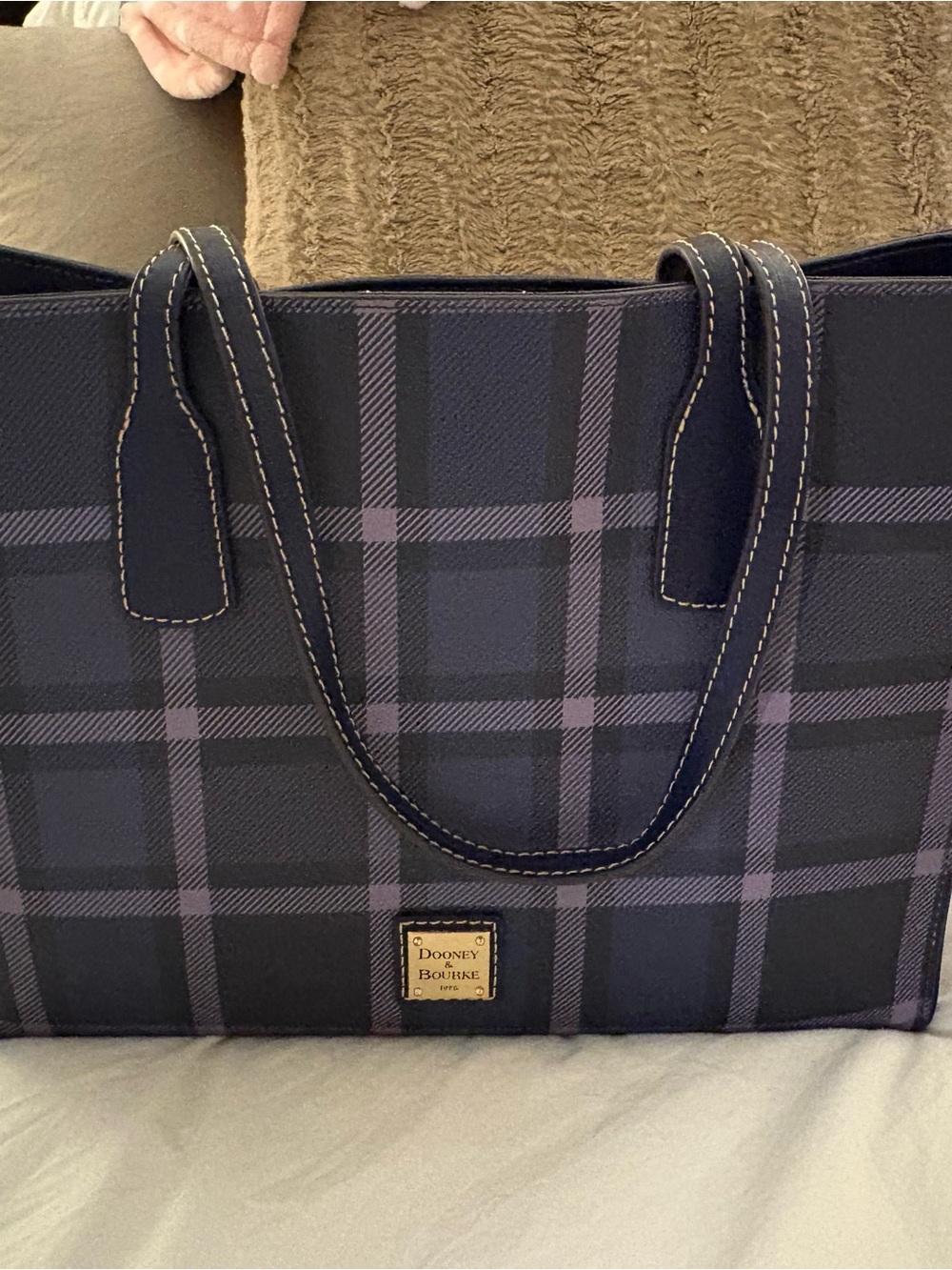 Dooney & Bourke Navy and Purple Plaid Tote
